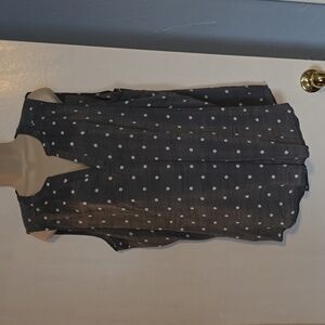 Fred David Polka-dot Sleeveless Top XL V-neck blueish/gray white dots NWOT